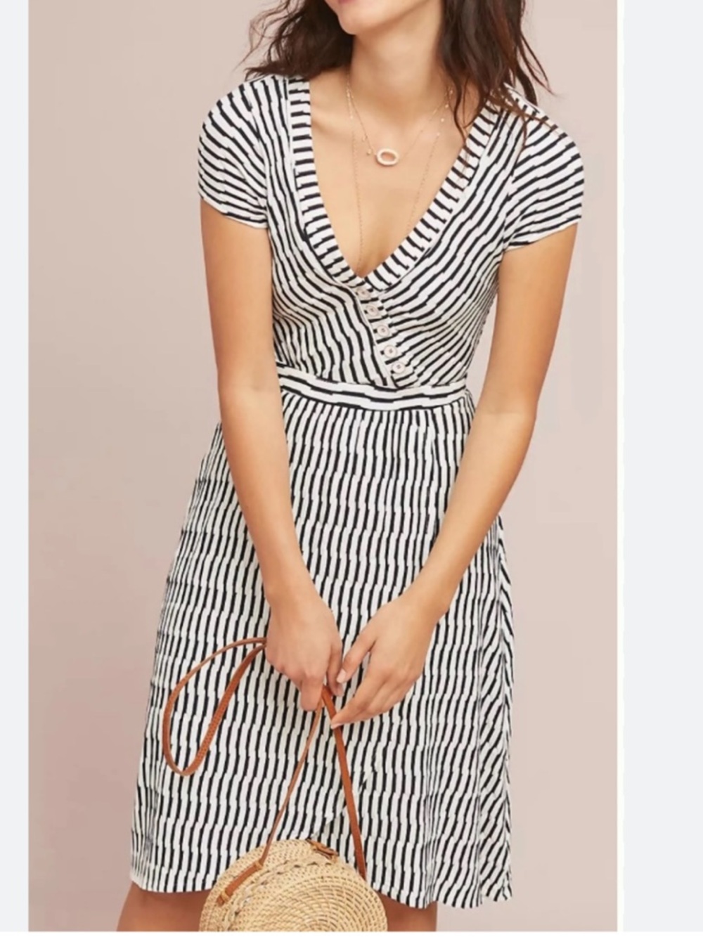 Anthropologie Maeve Black and White Striped Midi Dress  NWOT